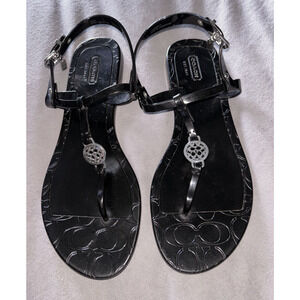 Coach Women's Black Rubber Flip Flop Sandals, Signature Logo, Size 8B
